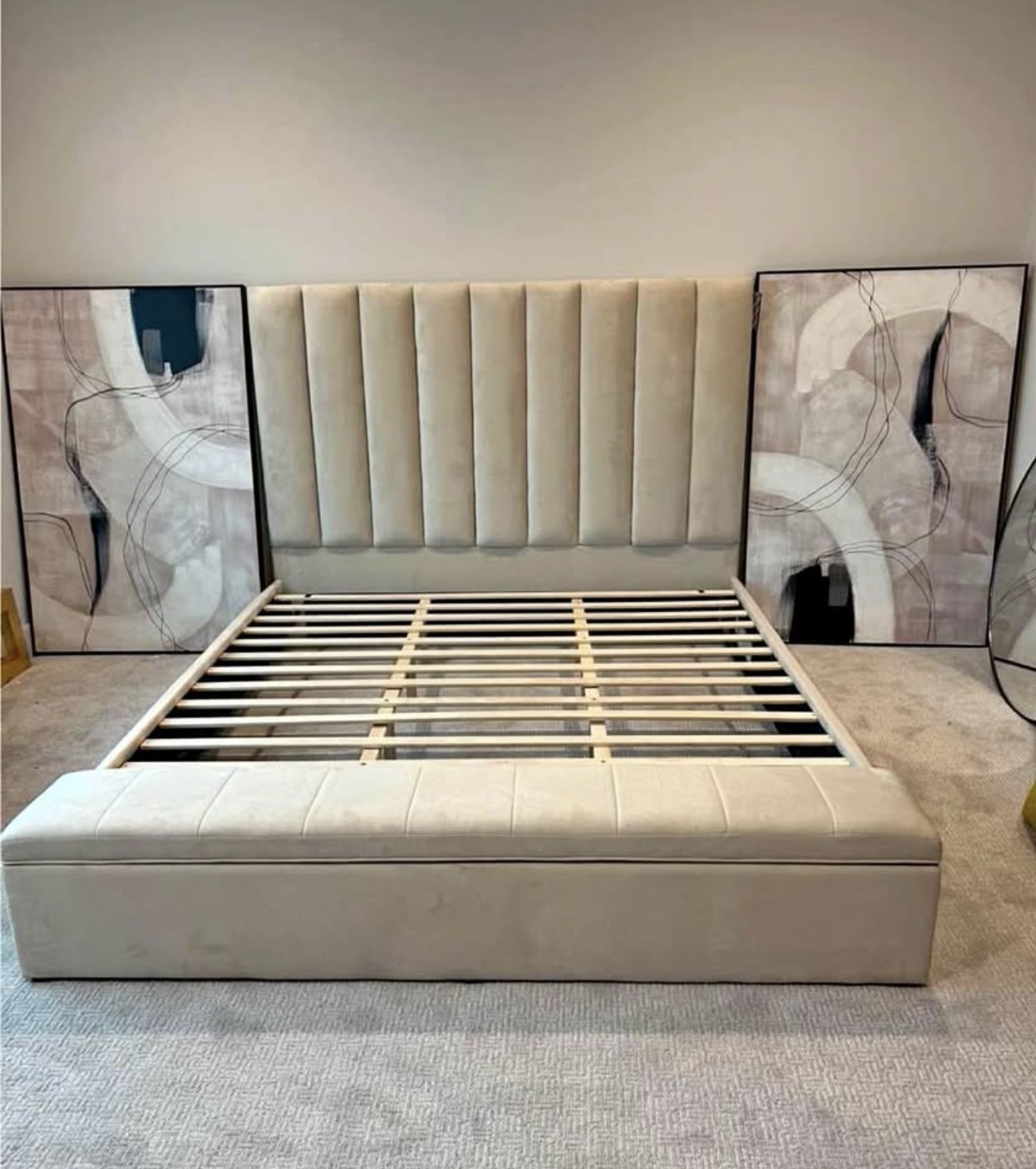 Blue tall tufted headboard bed set