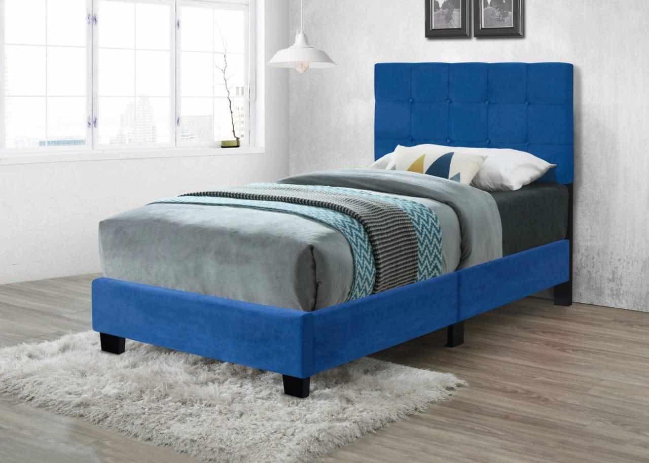 Blue velvet tufted twin platform bed