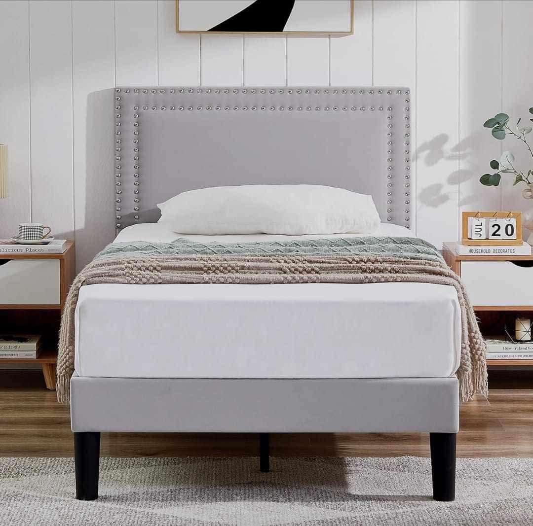 Grey nailhead trim twin headboard